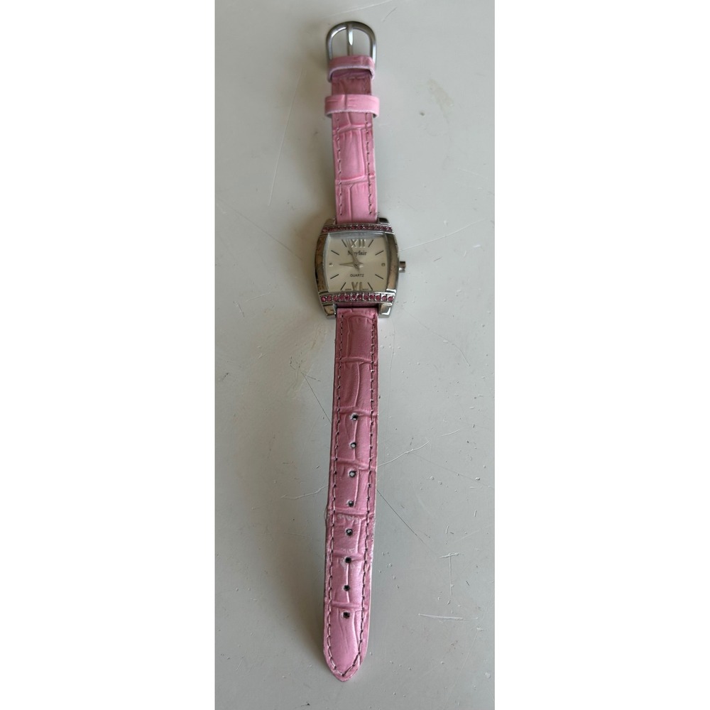 Mayfair Quartz Watch Pink Crystal Bezel Faux Crocodile Strap Japan Movt Repair